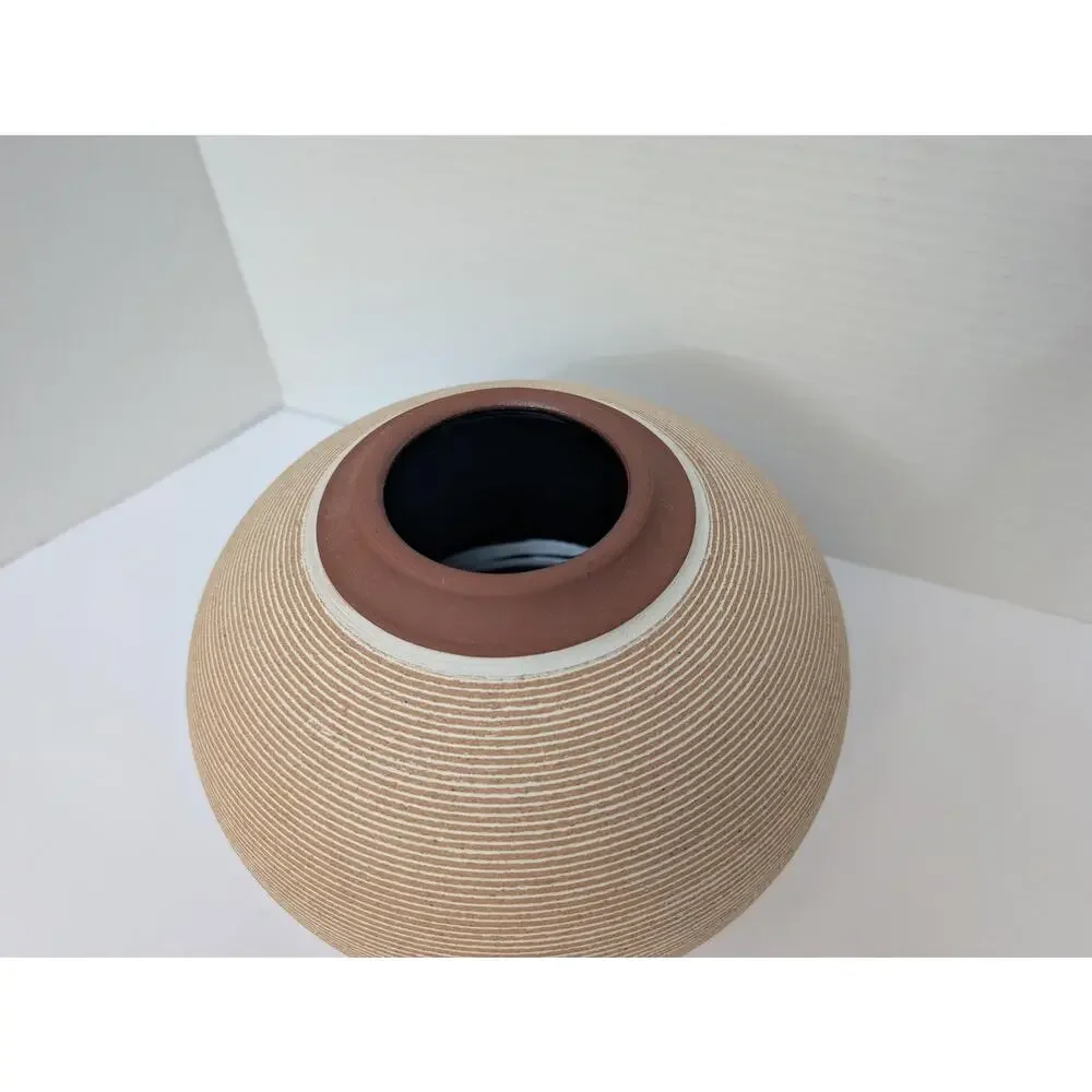 Renee Margolin Studio Pottery Vase Fine Grooved Sphere Ceramic Art Piece